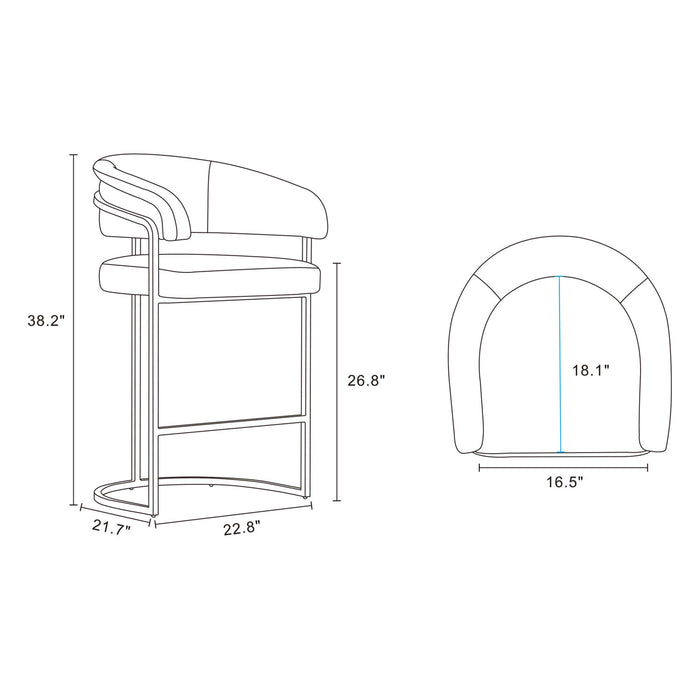 Tabouret de comptoir moderne Augusta en metal et tissu, gris clair
