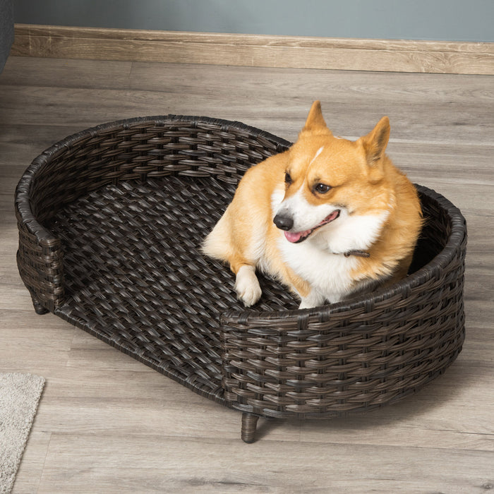 Pawhut Canape Pour Chien , Lit Sureleve En Osier Pour Chien, Canape Chien Chat, Coussin Doux Avec Housse Lavable, Interieure Et Exterieure Pour Les Chiens De Petite Et Moyenne Taille, Gris Anthracite