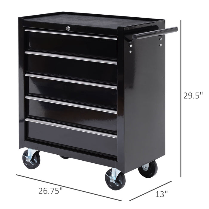 Homcom Armoire A Outils Roulante En Acier A 5 Tiroirs