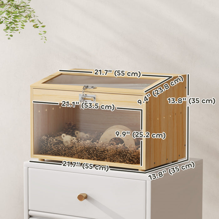 22\"l Hamster Cage With Hut, Seesaw, Ladder, Natural Wood