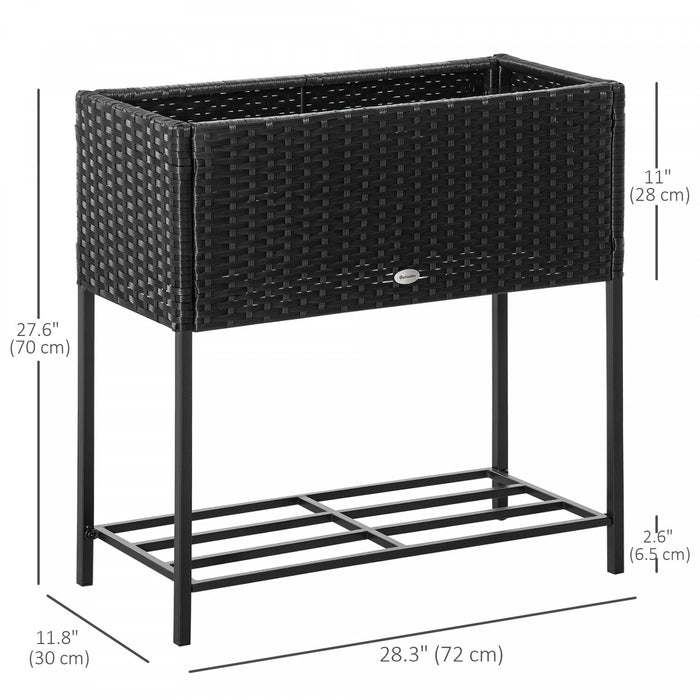 Outsunny Support De Fleurs Sureleve En Rotin Avec Etagere De Rangement Noir