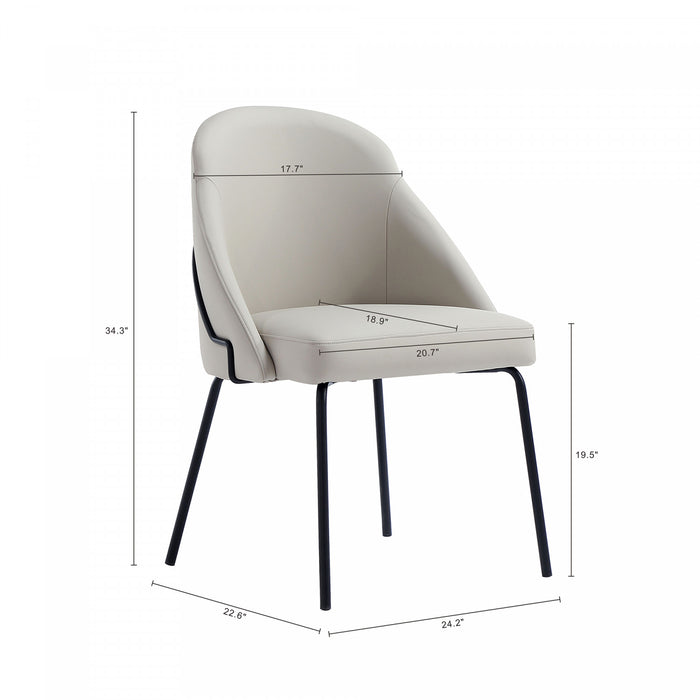 Chaise de salle a manger moderne Gracie en cuir vegetalien et metal, gris pierre et noir - Lot de 2
