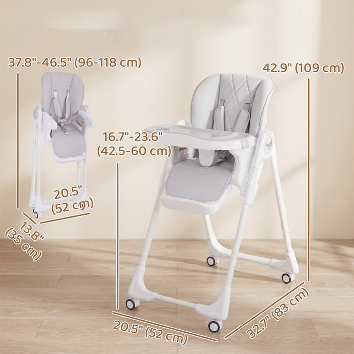 Qaba Chaise Haute Bebe Hauteur, Dossier, Repose-Pieds et Plateau Reglables