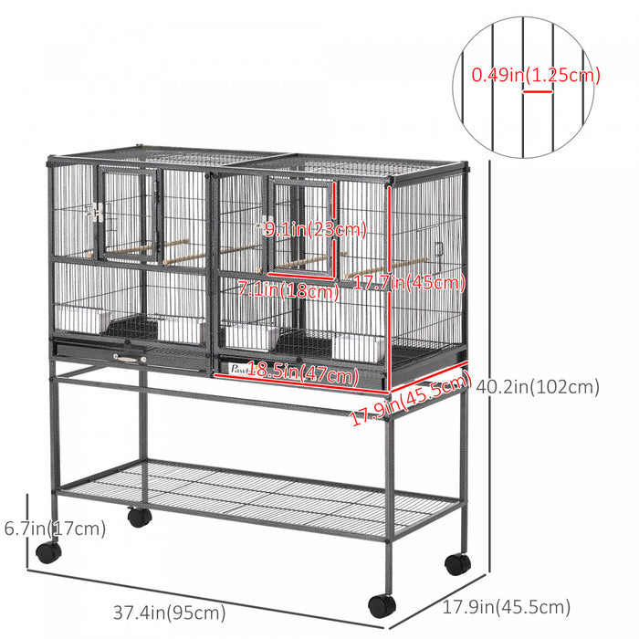 Cage A Oiseaux Avec Separation Mangeoire Et Perchoir 95l X 45l X 102h Cm Noir Et Gris