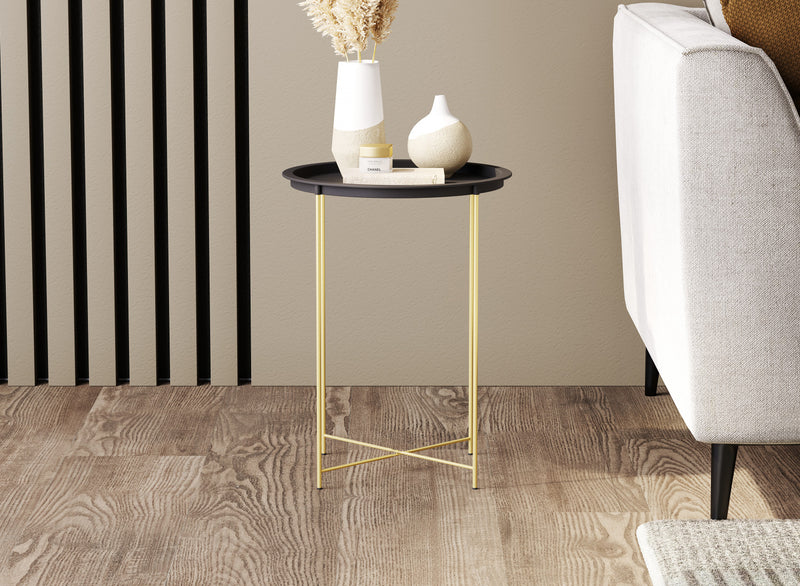 Table de bout avec base en métal doré - dessus noir 