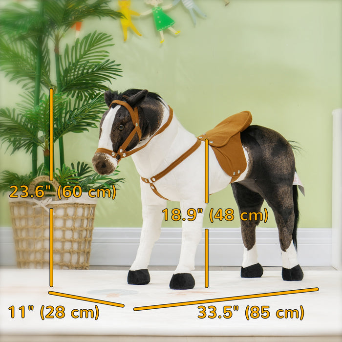 Qaba Cheval Debout, Jouet Poney En Peluche Pour Enfants Avec Hennissement, Rembourrage Doux, Pour Cow-boy Cow-girl De 3 A 8 Ans, Marron