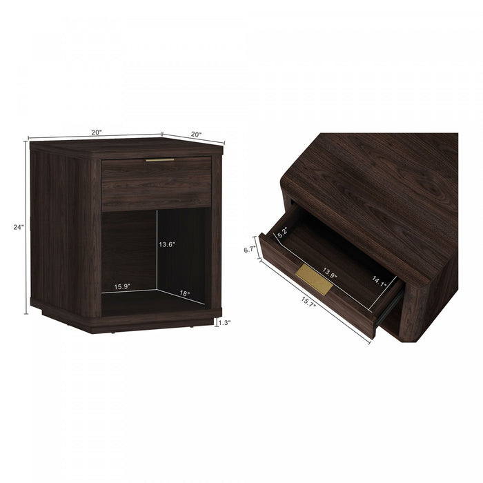 Table de nuit moderne Evelyn 20\" en brun (1 tiroir)