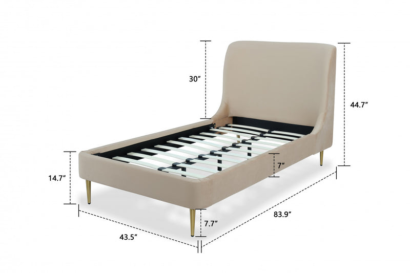 Lit jumeau Heather style milieu du siecle moderne, tapisse de velours, or et beige