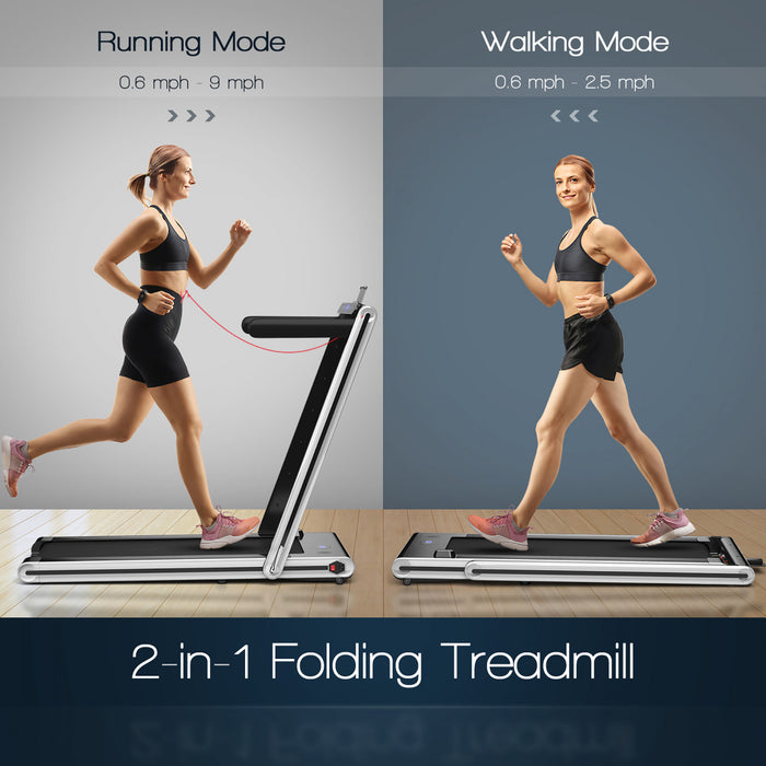 Tapis De Course Pliant De Marque Costway 2 En 1, 2 Cv Machine De Jogging Avec Double Affichage Led Argent