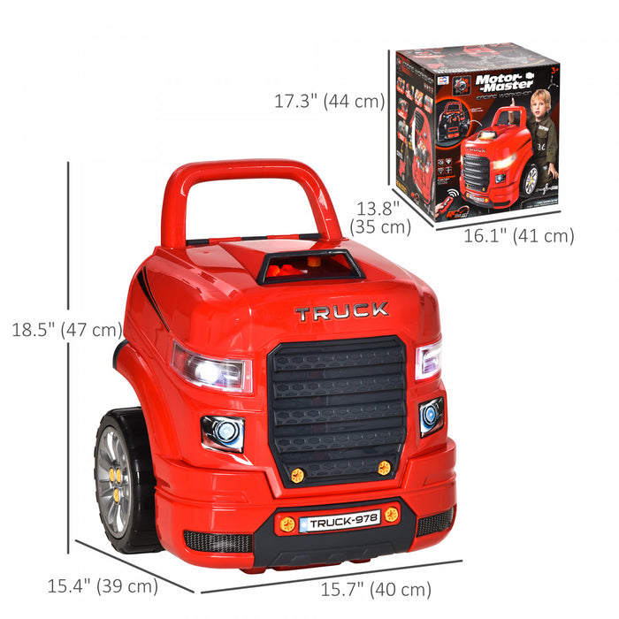 Qaba Bloc Moteur De Voiture 61 Pieces Jouet Educatif Pour Enfants 3-5 Ans Vehicule Reparation Effet Sonores Et Lumineux Boite De Rangement Incluse Pp Abs 15.75\" X 15.25\" X 18.5\" Rouge