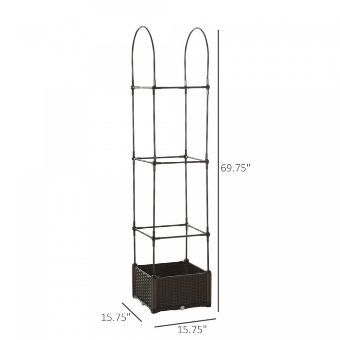 Outsunny 6' Jardiniere Avec Treillis Insert D'irrigation Inclus Pp Imitation Rotin Tresse Brun