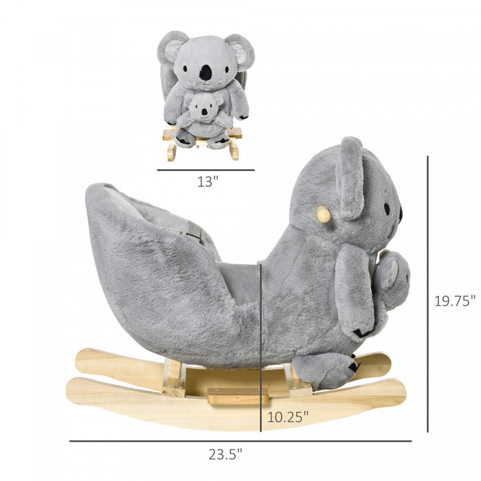 Qaba Porteur En Peluche Pour Enfants Cheval A Bascule En Forme De Koala Jouet A Bascule En Peluche Avec Poupee Gantee Sons Realistes Pour Enfant 18-36 Mois Gris