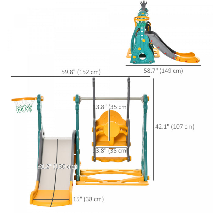 Qaba Toboggan Et Balancoire Pour Enfants De 18 Mois A 3 Ans Avec Panier De Basket 3 En 1 Hauteur Reglable Hdpe Et Pp Base Remplissable D'eau Bleu-gris Et Jaune.