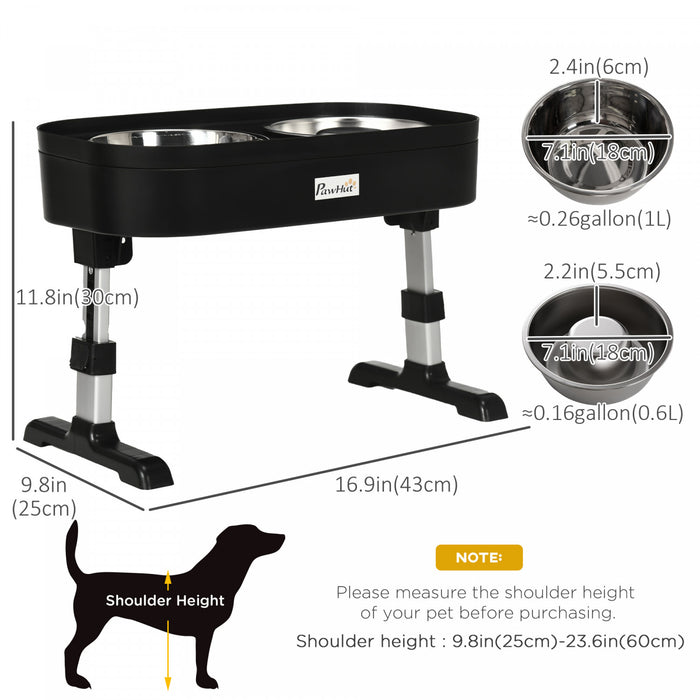 Pawhut Station D'alimentation, 4 Bols Pour Chien Sureleves A Hauteur Reglable Avec Mangeoire, Bols De Nourriture Et D'eau En Acier Inoxydable, Bord Sureleve Et Trou De Collecte De Nourriture