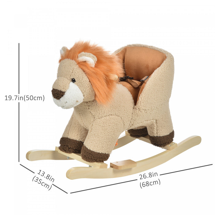 Qaba Bebe Cheval A Bascule Lion Design Chaise A Bascule En Peluche, Cheval A Bascule En Bois Avec Son, Ceinture De Securite Pour 18-36 Mois Cadeau Garcons Et Filles, Marron
