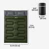 Outsunny Double Sleeping Bag for Adults, Queen Size 2 Person Sleeping Bag, Lightweight Quilt with 2 Pillows, for Cold Weather & Warm, Camping Hiking Backpacking, Army Green