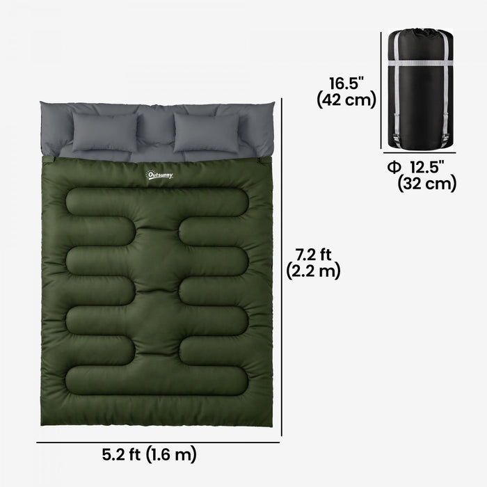 Outsunny Sac de Couchage Double, Taille Queen pour 2 Personnes, Vert