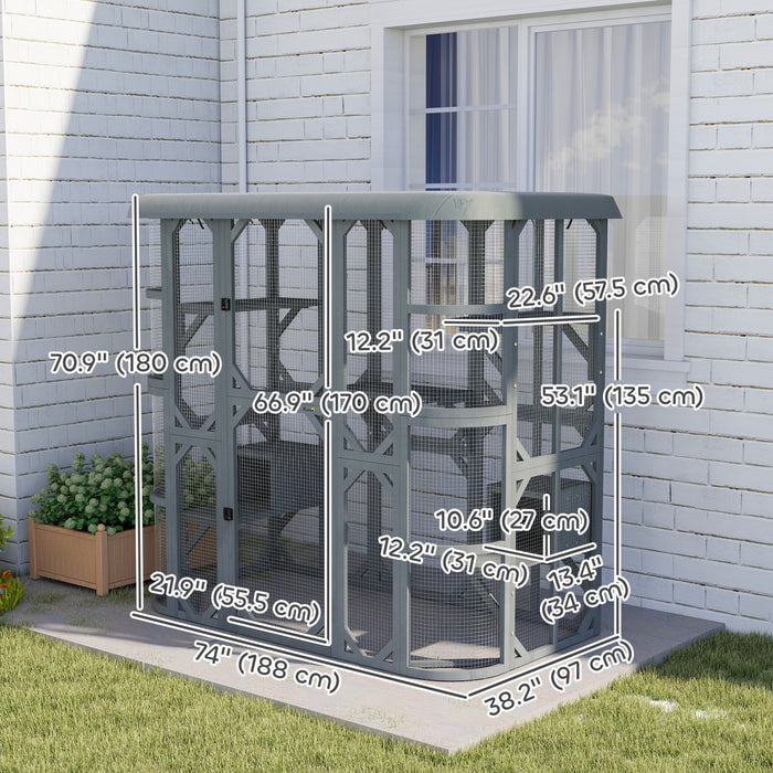 Enclos Exterieur pour Chats, Maison en Bois avec Design Accessible a Pied