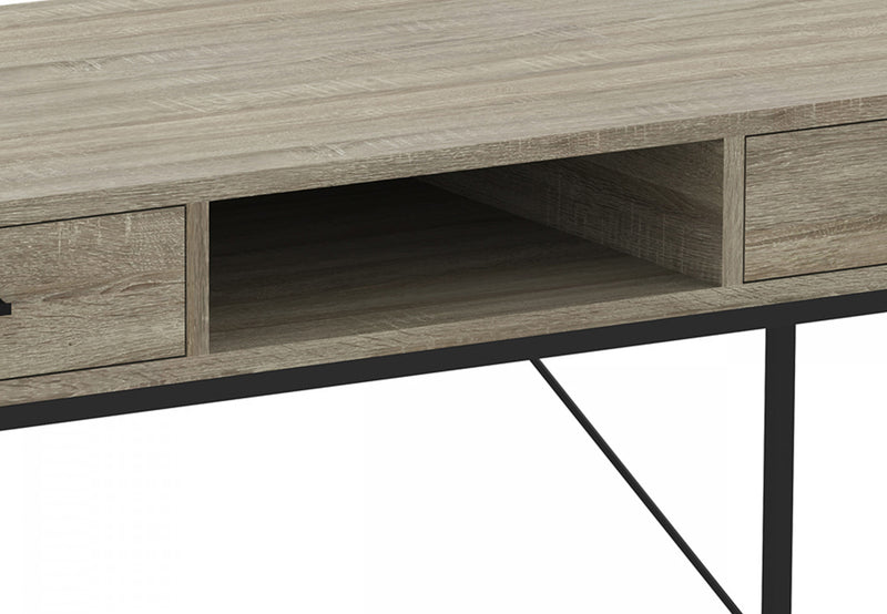 Bureau d’ordinateur de 48 po avec 2 tiroirs et 1 tablette - taupe foncé avec base en métal noir