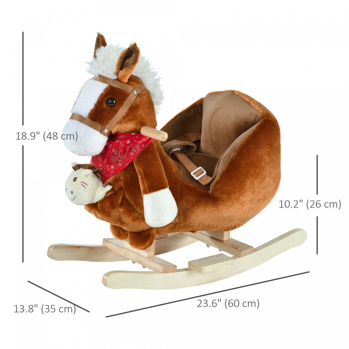Qaba Cheval A Bascule Avec Chanson Poignee Marionnette A Main Jouet Traditionnel Cadeau Pour Enfants 18-36 Mois Jouet A Bascule Pour Tout-petit Marron