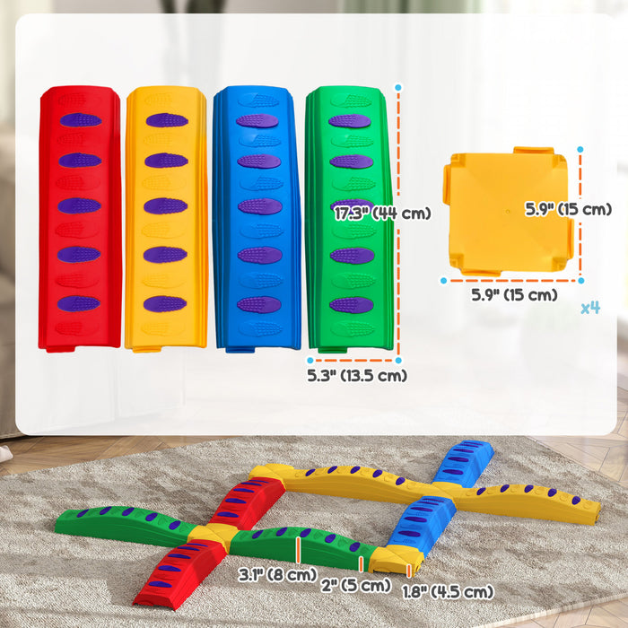 Qaba Poutre D'equilibre, 12 Pieces De Tremplins Pour Enfants Avec Coussinets Antiderapants, Jouets Sensoriels, Parcours D'obstacles, Equipement De Fitness Pour Enfants De 3 A 8 Ans