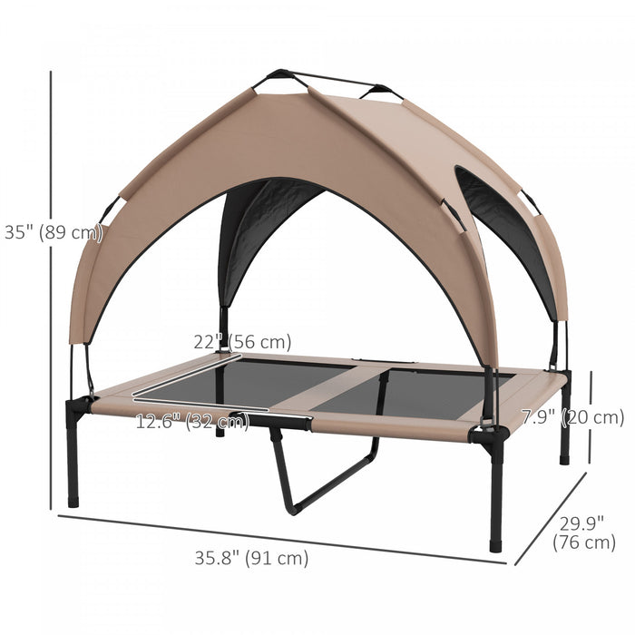 Pawhut Lit Sureleve Pour Chien Avec Auvent, Lit Rafraichissant, Lit Sureleve Portable Avec Maille Respirante Lavable, Pour Interieur Et Exterieur, Moyens Grands Chiens, 36\" X 30\" X 35\", Cafe