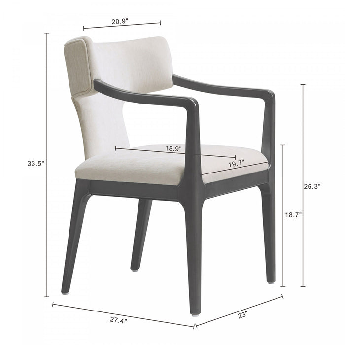Fauteuil Eloria style moderne du milieu du siecle en bois et chenille creme