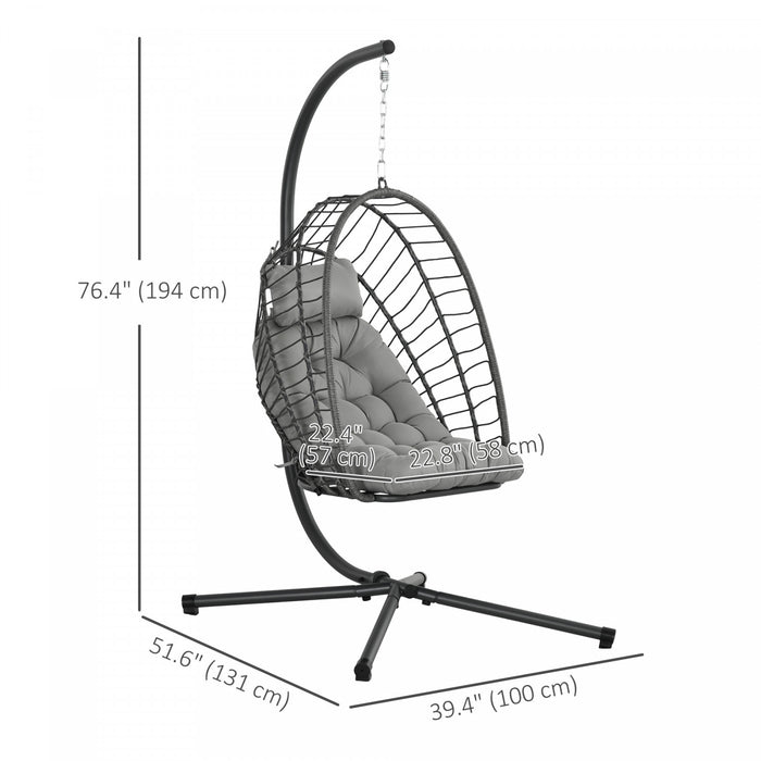 Outsunny fauteuil œuf suspendu avec pied, panier pliable en rotin