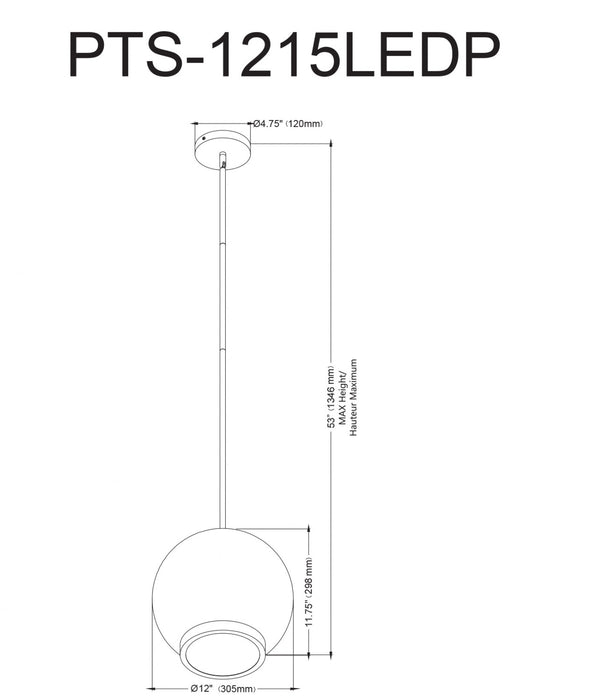 Luminaire suspendu Picotas de Dainolite en verre transparent, avec fini laiton vieilli et ampoule à DEL de 15 W