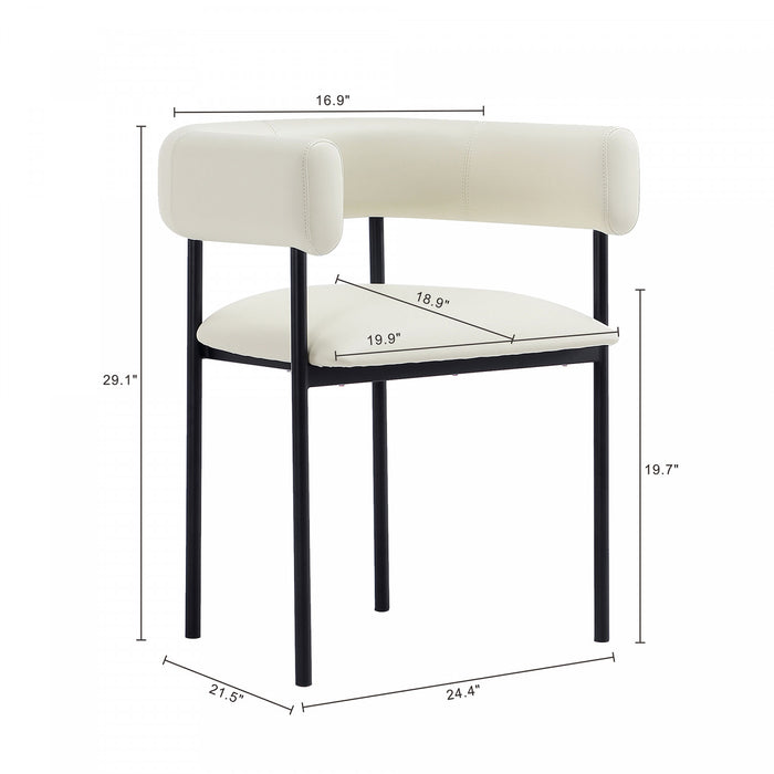Chaise de salle a manger contemporaine Onda en cuir vegetalien et metal, coloris ivoire