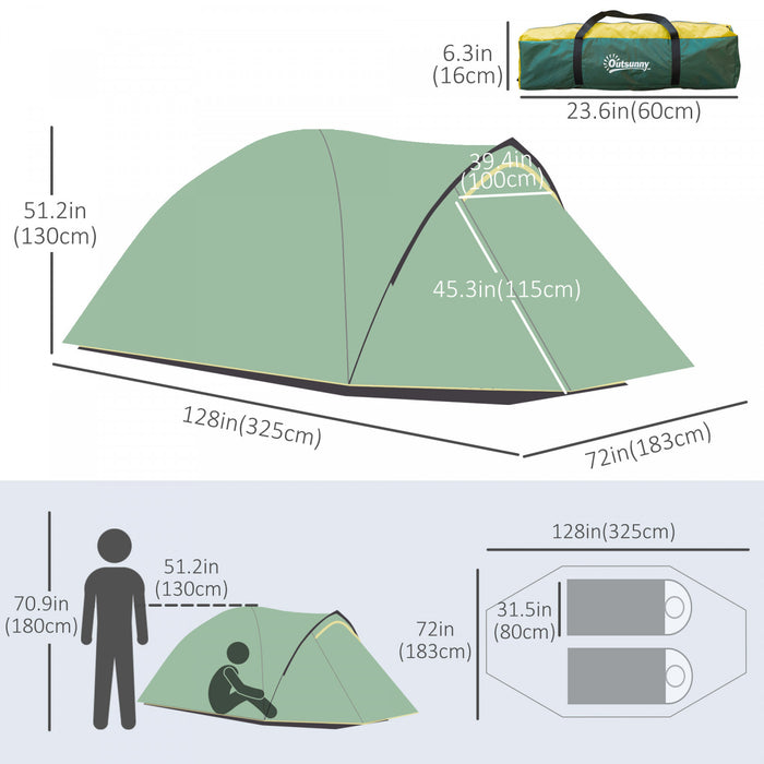 Outsunny Tente De Camping Dome Avec Vestibule Pour 2-3 Personnes Avec Vestibule Resistant Aux Intemperies Tente De Sac A Dos Grandes Fenetres Leger Pour La Peche Et La Randonnee Vert
