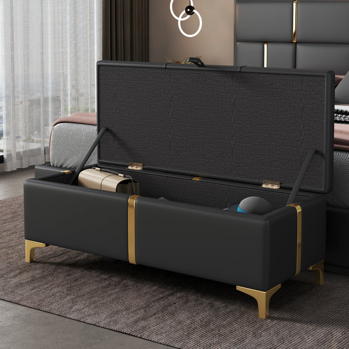 Banc Coffre De Rangement Tony En Velours Doux Avec Pieds Metalliques, Noir