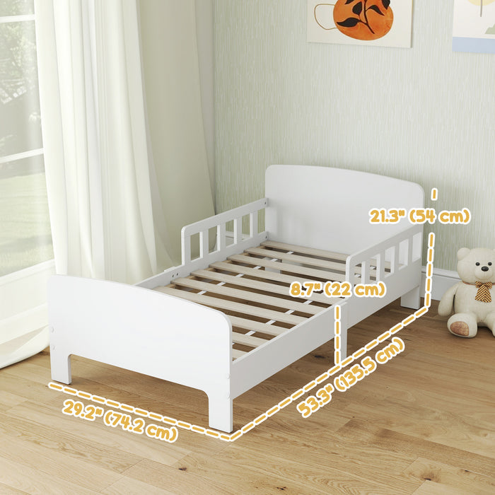 Qaba Lit pour tout-petits, cadre de lit pour enfants avec barrieres laterales de securite pour filles et garcons, mobilier de chambre pour enfants de 3 a 8 ans, blanc