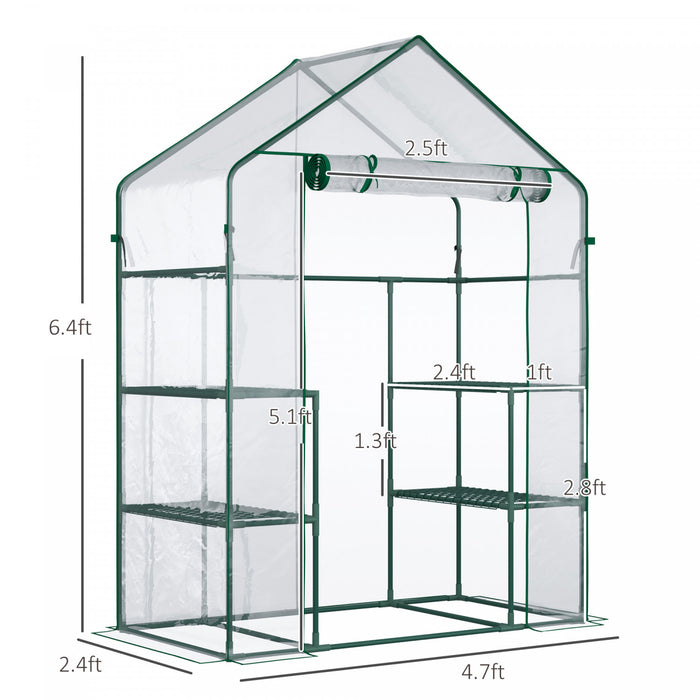 Outsunny Mini Serre 56\" X 29\" X 77\", Serre De Jardin Avec 4 Etageres, Porte Enroulable Et Couverture Resistante Aux Intemperies, Vert Fonce