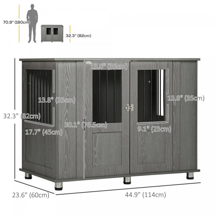 Pawhut Cage Pour Chien Avec Porte Magnetique Verrouillable, Pieds Reglables, Table D'appoint Pour Niche D'interieur Pour Chiens De Petite, Moyenne Et Grande Taille, Gris
