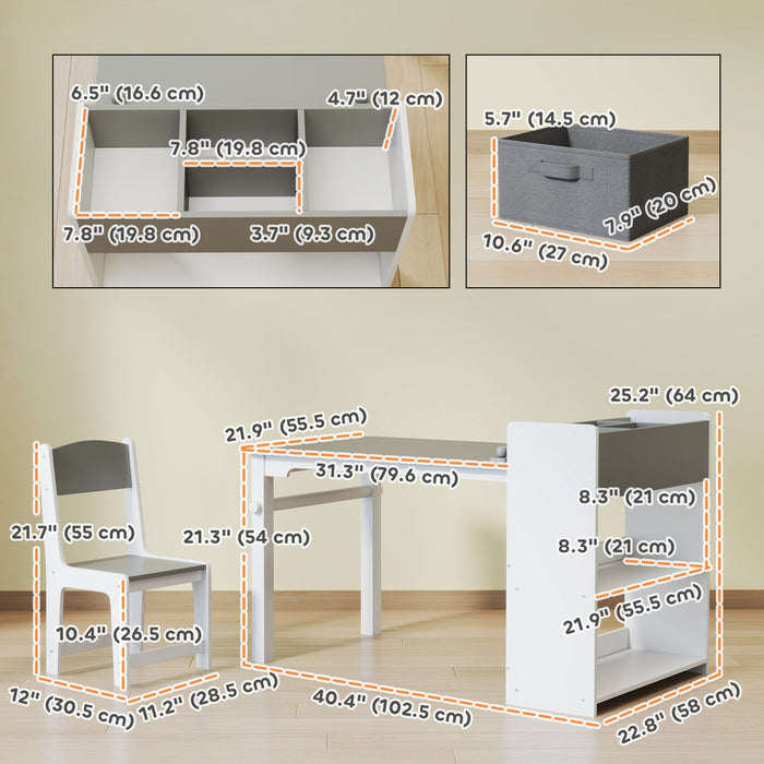 Qaba Ensemble Table Et Chaises Pour Enfants Avec Rouleau De Papier, Gris