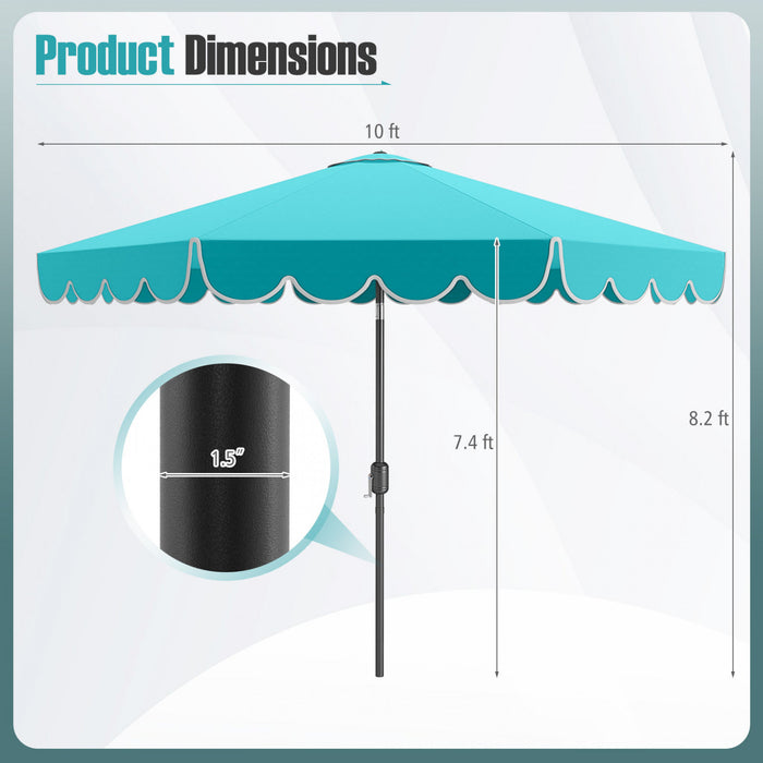 Parasol de patio Costway 10 FT avec reglage d'inclinaison a manivelle, bordures, haut ventile, 8 baleines, bleu