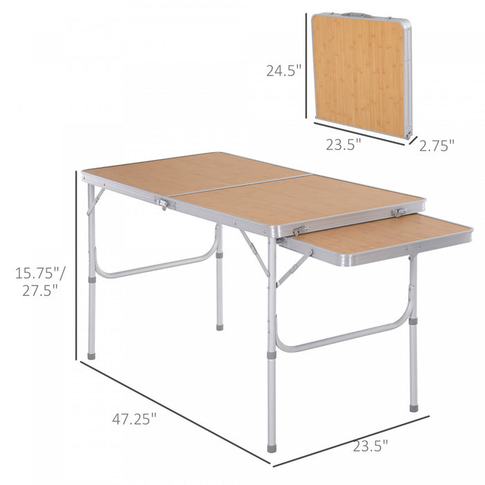 Table pliante table de camping table de jardin avec rallonge hauteur reglable aluminium MDF imitation bambou