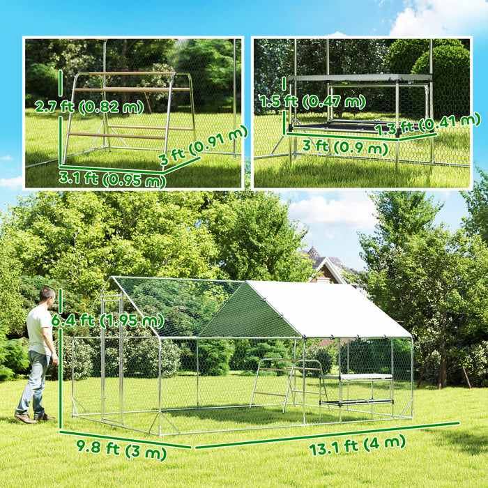 Metal Chicken Coop W/ Waterproof Cover, 9.8 X 13.1 X 6.4 Ft