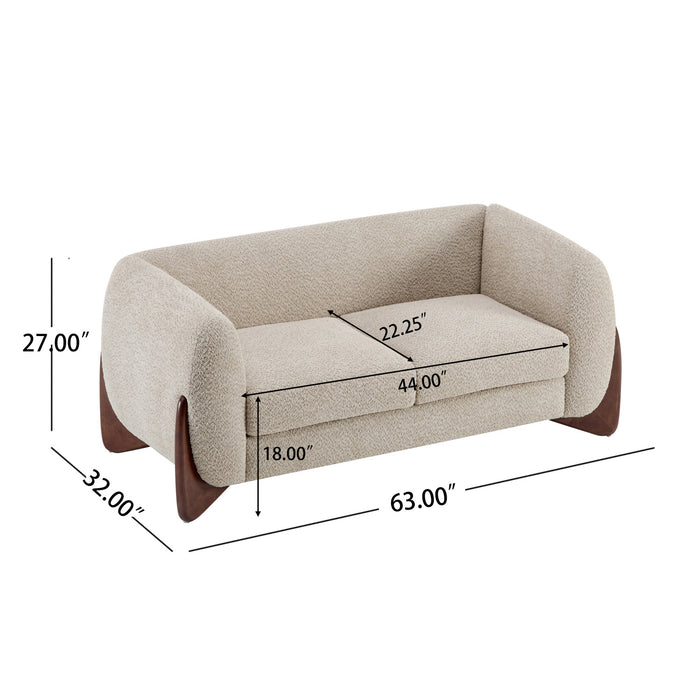 Lillian Canape deux places moderne en bois massif avec revetement en boucle, assise confortable, amande