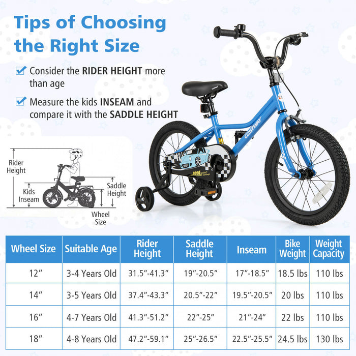 Costway 16\" Velo D'entrainement Pour Enfants Avec Roues D'entrainement Amovibles Pneumatiques Navy