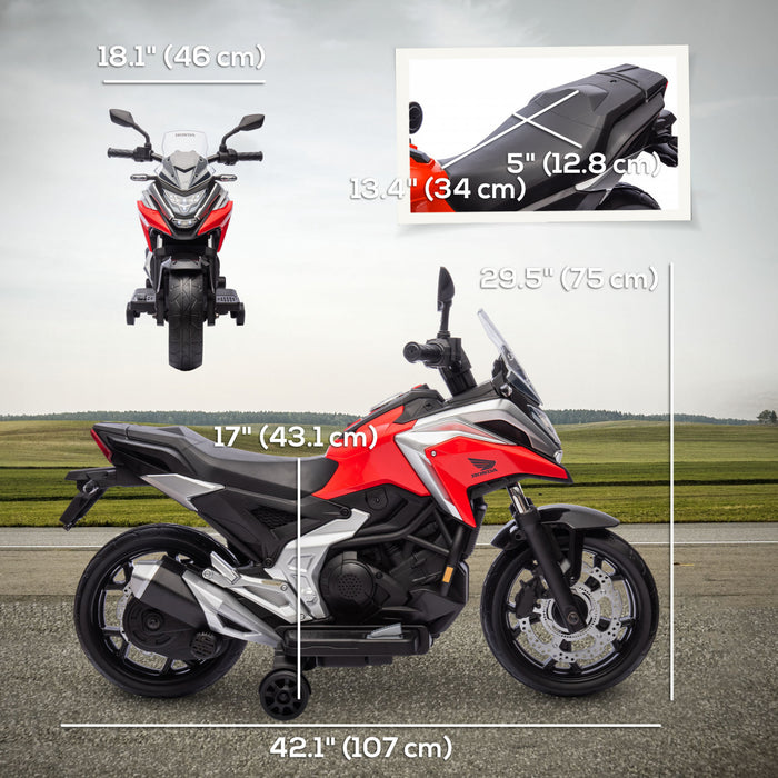 Qaba Motorcycle Electrique Honda Licensee 12v, Conduite Sur Moto A Batterie Pour Les Enfants Avec Des Phares Roues D'entrainement, Musique, Pour 3 A 6 Ans, Rouge