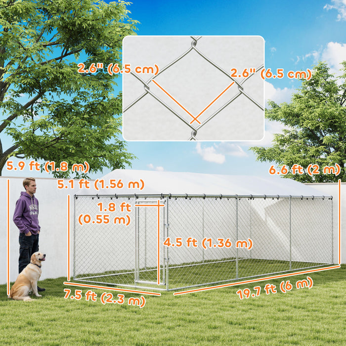PawHut Chenil Exterieur pour Chien, Enclos Robuste avec Toit Impermeable, Structure en Acier Galvanise, Securise avec Verrou, pour Grandes Races, Poules, Canards, 6 m x 2,3 m x 2 m
