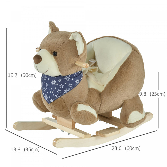 Qaba Kids Ride-on Rocking Horse Toy Bear Style Rocker Avec Musique Amusante Et Tissu En Peluche Doux Pour Les Enfants De 18 A 36 Mois