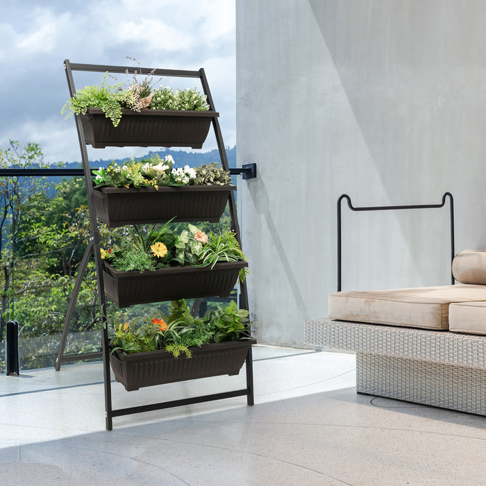 Costway 2pcs 5 Ft 4-tier Lit De Jardin Eleve Vertical Planteur Eleve W / 4 Boites De Conteneur