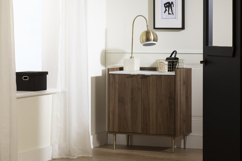 Armoire de rangement Maliza à 2 portes - imitation marbre Carrare