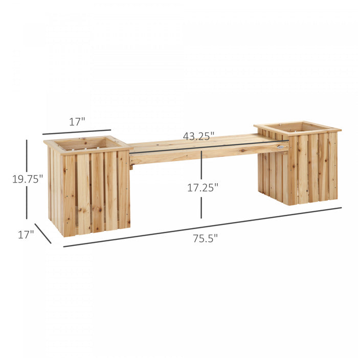 Outsunny Banc De Jardiniere En Bois Avec 2 Jardinieres Pour Patio, Naturel