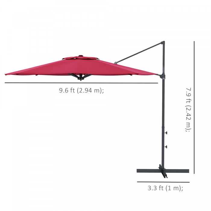 Outsunny Parasol De Patio En Porte-a-faux De 10 Pi, Avec Manivelle, Rouge