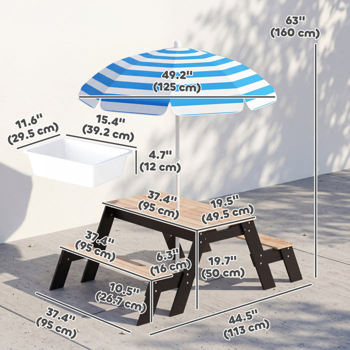 Table de Pique-Nique pour Enfants Qaba avec Parasol, Table 3-en-1 en Bois avec Sable et Eau