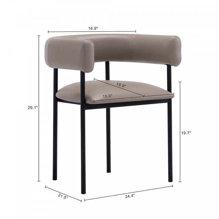 Chaise de salle a manger contemporaine Onda en cuir vegetalien et metal, coloris taupe
